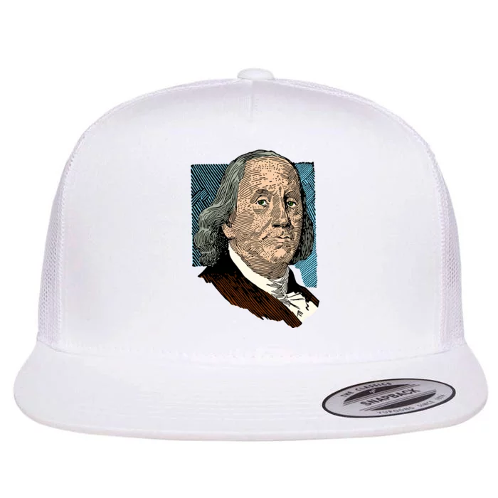 Benjamin Franklin Portrait Flat Bill Trucker Hat