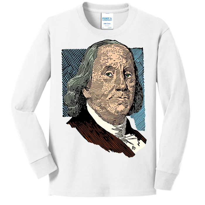 Benjamin Franklin Portrait Kids Long Sleeve Shirt