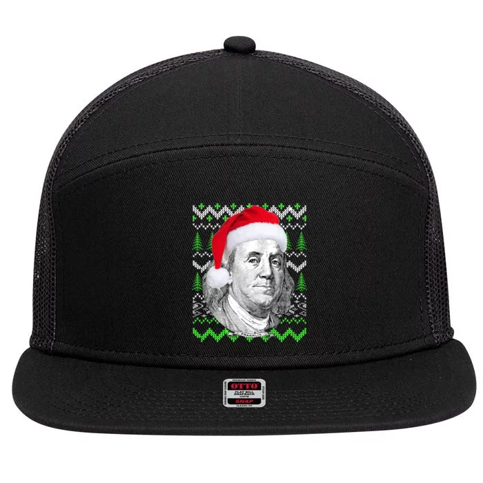 Benjamin Franklin Ugly Christmas Sweater 7 Panel Mesh Trucker Snapback Hat