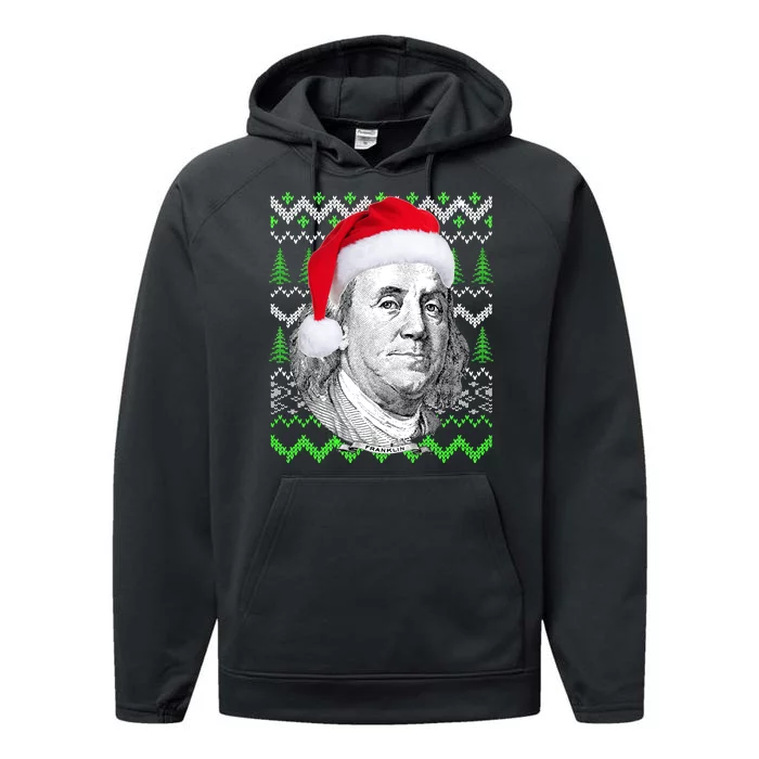 Benjamin Franklin Ugly Christmas Sweater Performance Fleece Hoodie