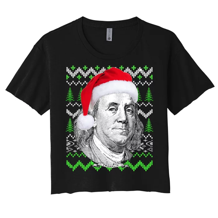 Benjamin Franklin Ugly Christmas Sweater Women's Crop Top Tee