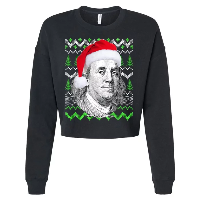 Benjamin Franklin Ugly Christmas Sweater Cropped Pullover Crew