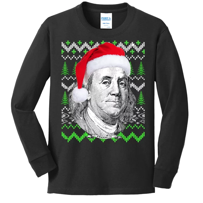 Benjamin Franklin Ugly Christmas Sweater Kids Long Sleeve Shirt