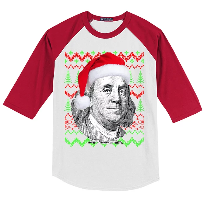 Benjamin Franklin Ugly Christmas Sweater Kids Colorblock Raglan Jersey