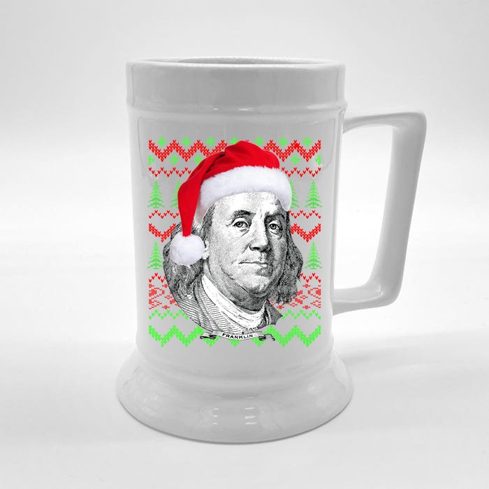 Benjamin Franklin Ugly Christmas Sweater Front & Back Beer Stein