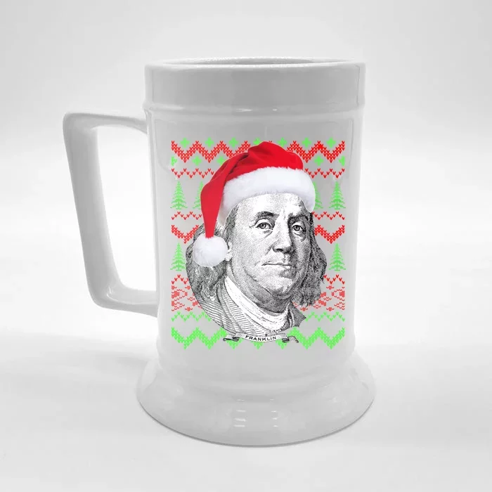 Benjamin Franklin Ugly Christmas Sweater Front & Back Beer Stein