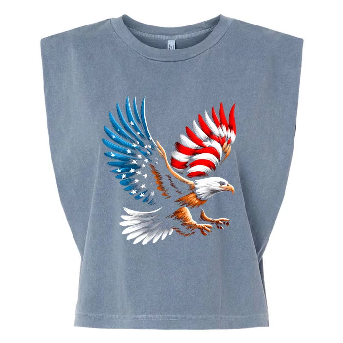 Bald Eagle & Patriotic American Flag 4th Of July Garment-Dyed Women's Muscle Tee