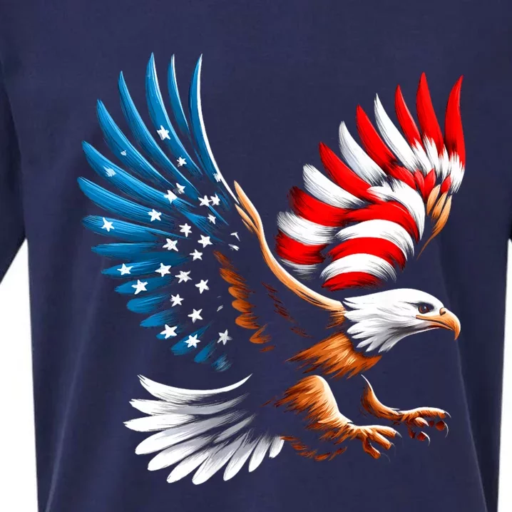 Bald Eagle & Patriotic American Flag 4th Of July Sueded Cloud Jersey T-Shirt