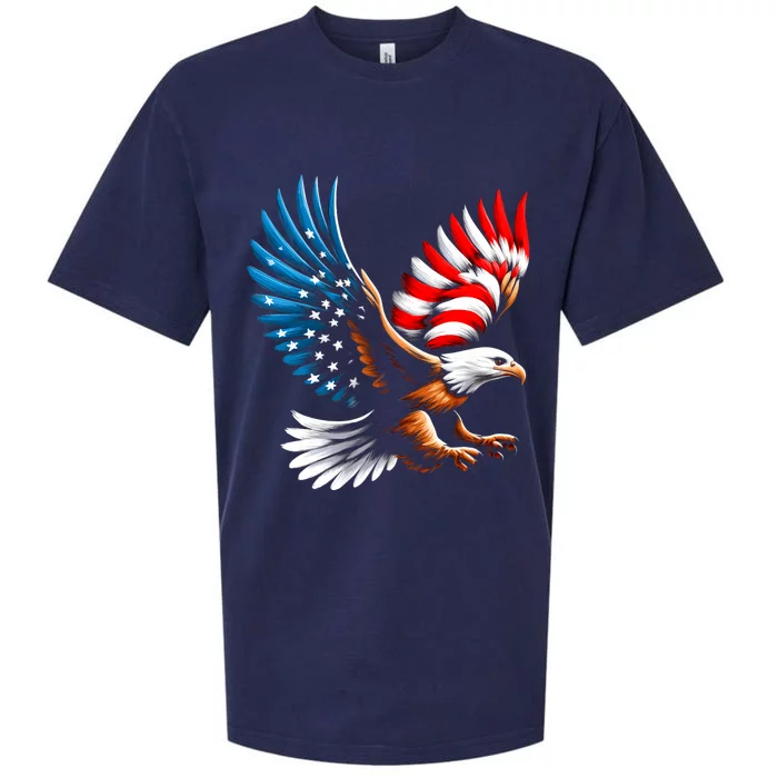 Bald Eagle & Patriotic American Flag 4th Of July Sueded Cloud Jersey T-Shirt