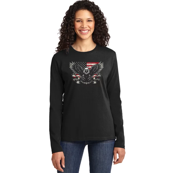 Bald Eagle Patriotic American Eagle Ladies Long Sleeve Shirt