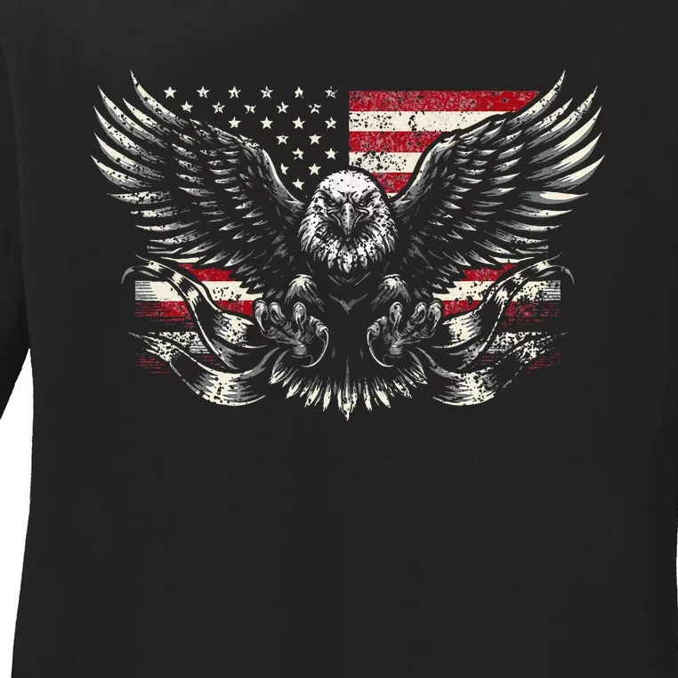 Bald Eagle Patriotic American Eagle Ladies Long Sleeve Shirt