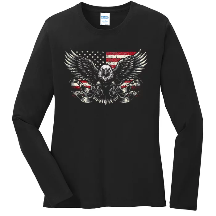 Bald Eagle Patriotic American Eagle Ladies Long Sleeve Shirt