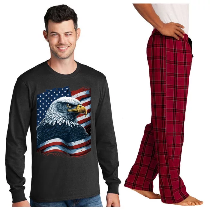 Bald Eagle Proud Patriotic American Us Flag 4th Of July Long Sleeve Pajama Set