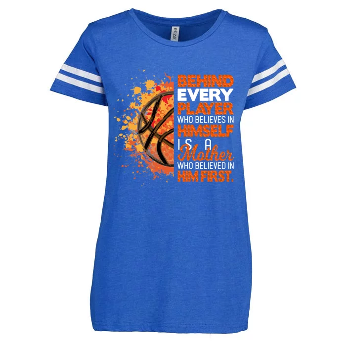 Behind Every Player Is A Mom Who Believes Basketball Mom Gift Enza Ladies Jersey Football T-Shirt