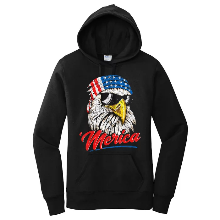 Bald Eagle Proud Patriotic American US Flag 4th Of July Women's Pullover Hoodie