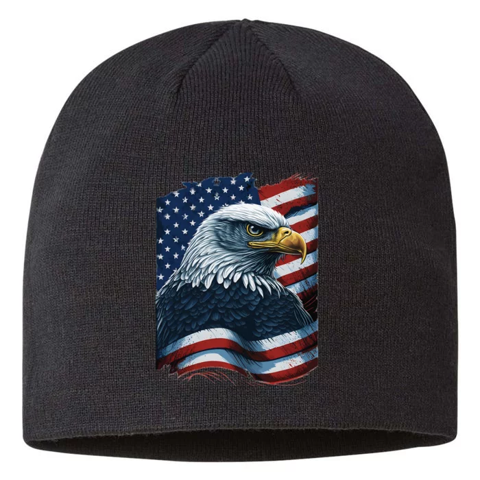 Bald Eagle Proud Patriotic American US Flag 4th Of July 8 1/2in Sustainable Knit Beanie