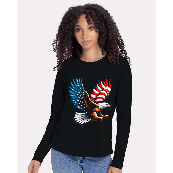 Bald Eagle & Patriotic American Flag 4th Of July Womens Cotton Relaxed Long Sleeve T-Shirt