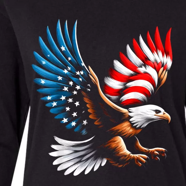 Bald Eagle & Patriotic American Flag 4th Of July Womens Cotton Relaxed Long Sleeve T-Shirt