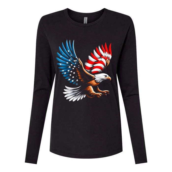 Bald Eagle & Patriotic American Flag 4th Of July Womens Cotton Relaxed Long Sleeve T-Shirt