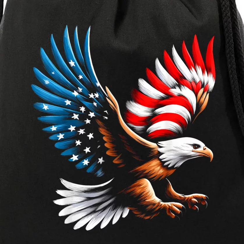 Bald Eagle & Patriotic American Flag 4th Of July Drawstring Bag