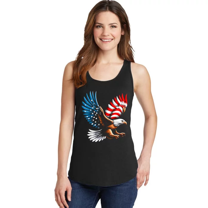 Bald Eagle & Patriotic American Flag 4th Of July Ladies Essential Tank