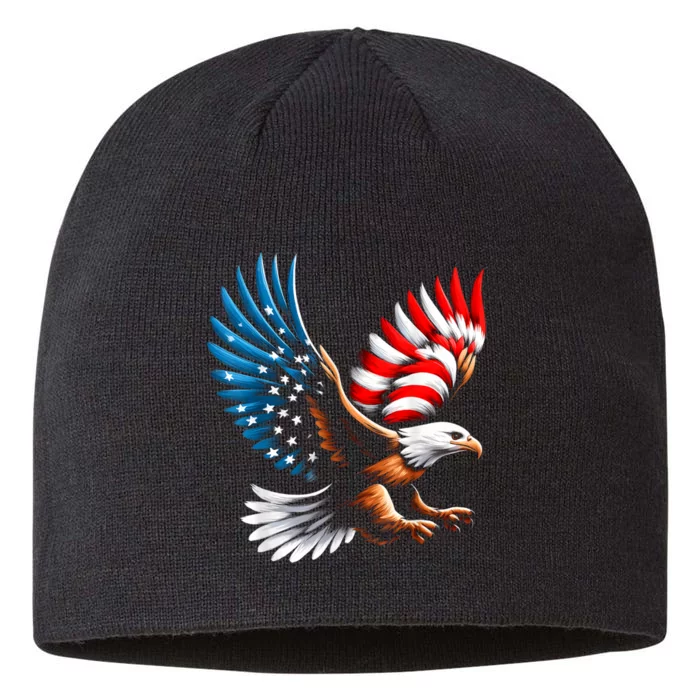 Bald Eagle & Patriotic American Flag 4th Of July 8 1/2in Sustainable Knit Beanie