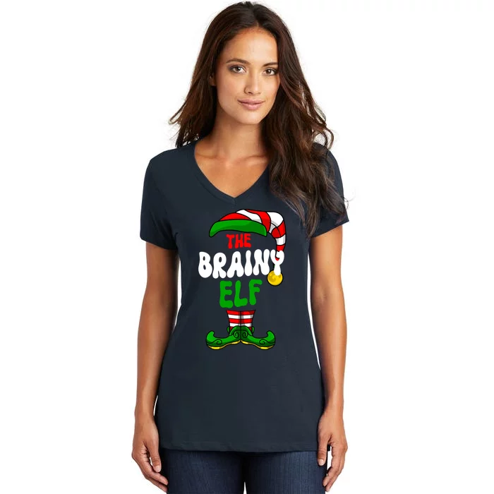 Brainy Elf Pajama Matching Group Christmas Holiday Women's V-Neck T-Shirt