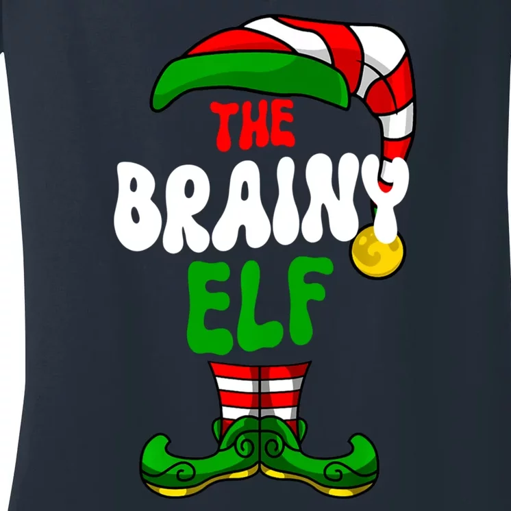 Brainy Elf Pajama Matching Group Christmas Holiday Women's V-Neck T-Shirt