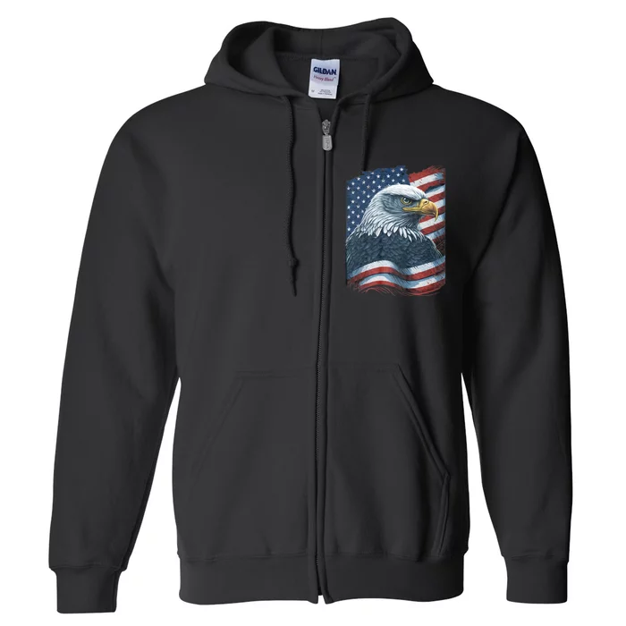 Bald Eagle Proud Patriotic American Us Flag 4th Of July Full Zip Hoodie