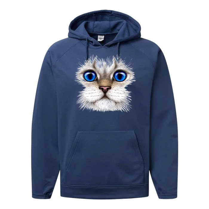 Blue Eyed Realistic Cat Face Performance Fleece Hoodie