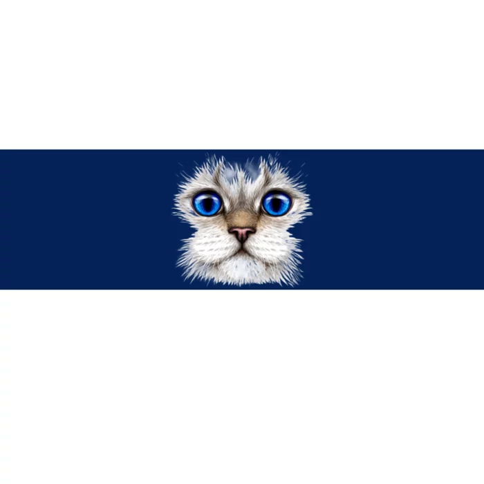 Blue Eyed Realistic Cat Face Bumper Sticker