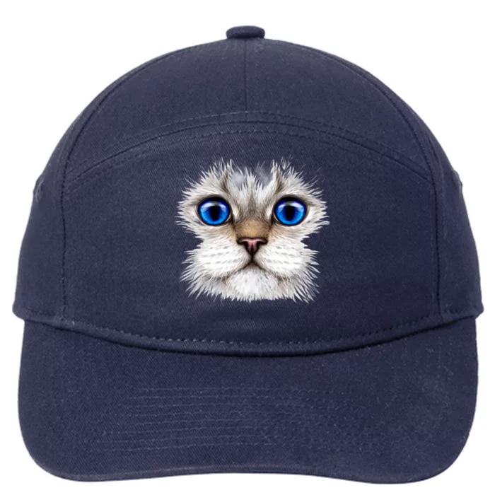 Blue Eyed Realistic Cat Face 7-Panel Snapback Hat