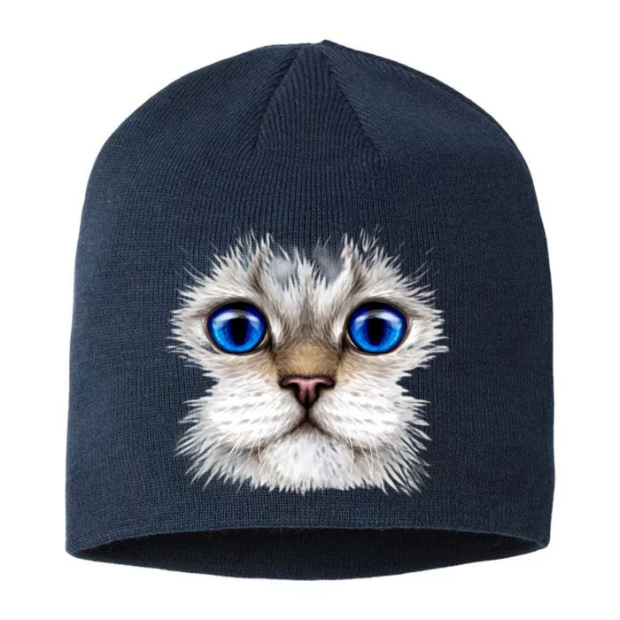 Blue Eyed Realistic Cat Face 8 1/2in Sustainable Knit Beanie