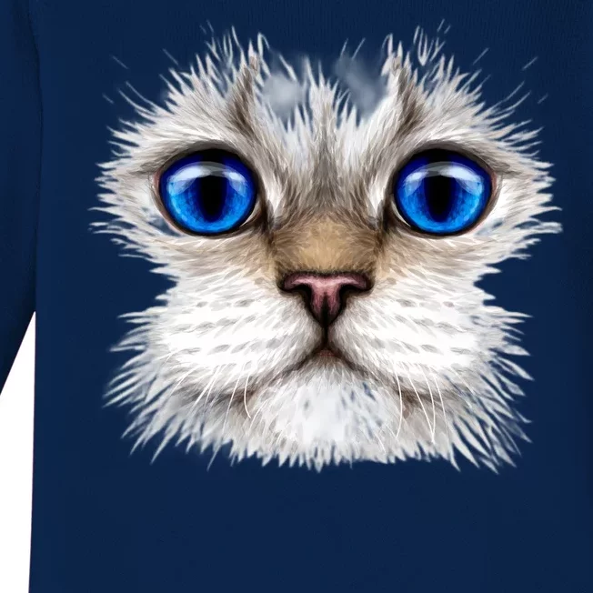 Blue Eyed Realistic Cat Face Baby Long Sleeve Bodysuit