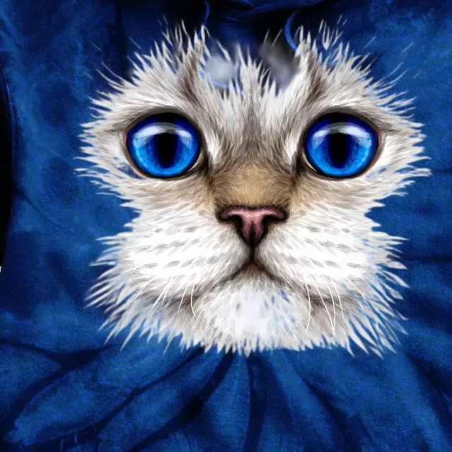 Blue Eyed Realistic Cat Face Tie Dye Hoodie