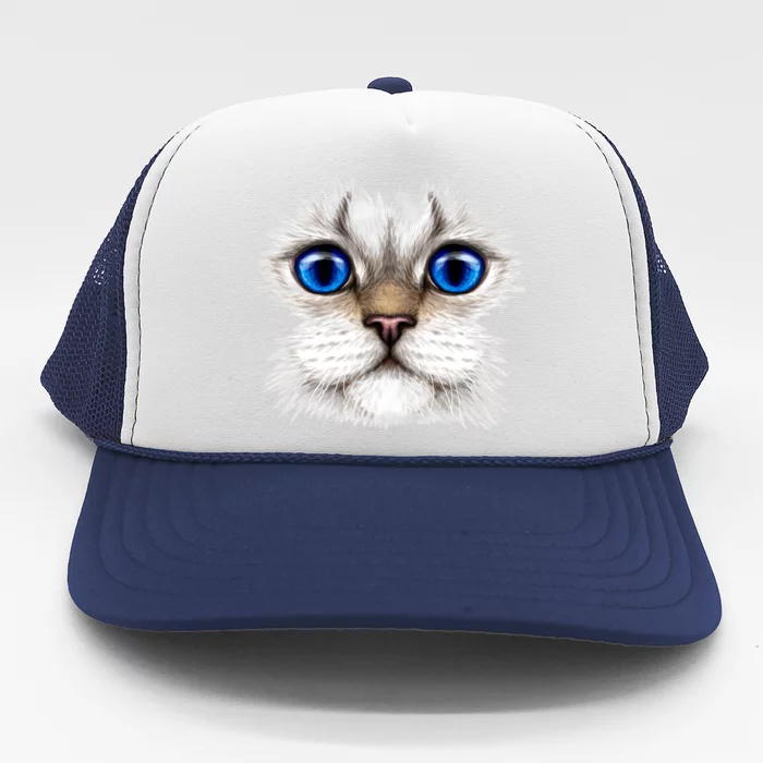 Blue Eyed Realistic Cat Face Trucker Hat