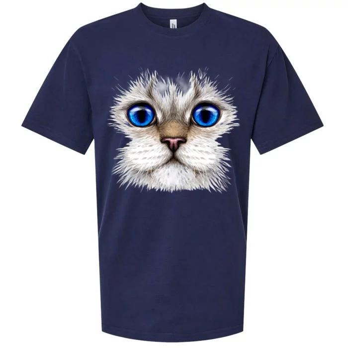 Blue Eyed Realistic Cat Face Sueded Cloud Jersey T-Shirt