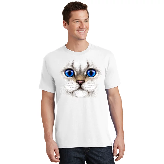 Blue Eyed Realistic Cat Face T-Shirt