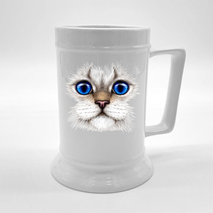 Blue Eyed Realistic Cat Face Front & Back Beer Stein