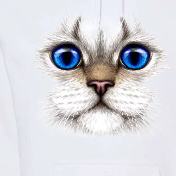 Blue Eyed Realistic Cat Face Premium Hoodie