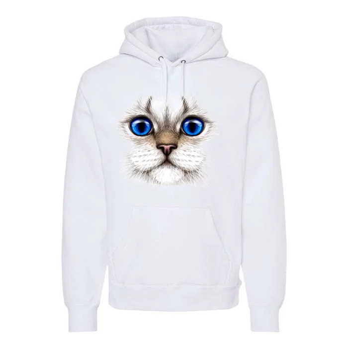 Blue Eyed Realistic Cat Face Premium Hoodie