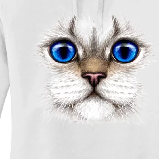 Blue Eyed Realistic Cat Face Women's Pullover Hoodie