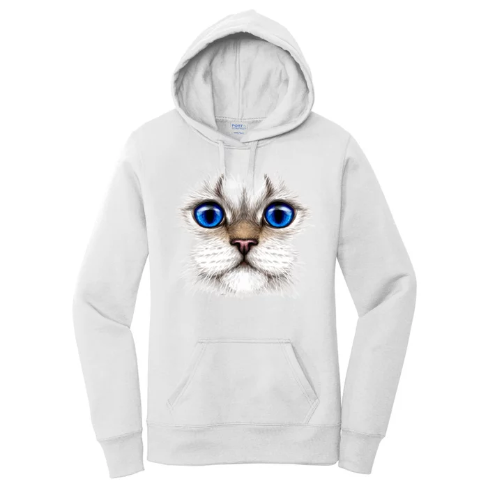 Blue Eyed Realistic Cat Face Women's Pullover Hoodie