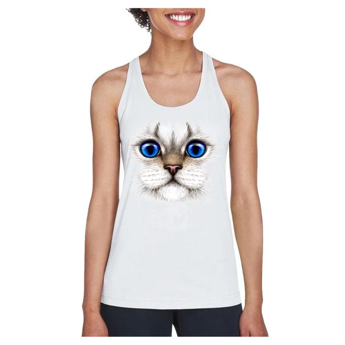 Blue Eyed Realistic Cat Face Women's Racerback Tank