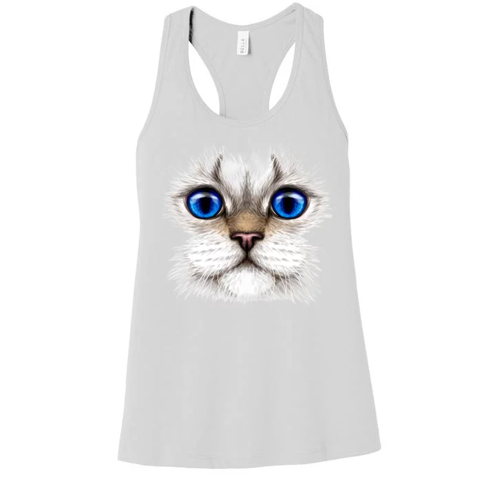 Blue Eyed Realistic Cat Face Women's Racerback Tank