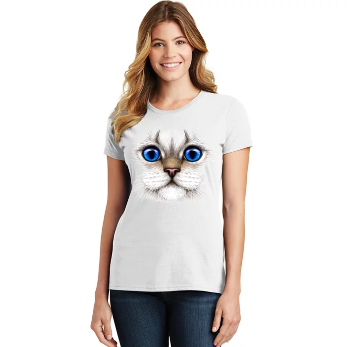 Blue Eyed Realistic Cat Face Women's T-Shirt