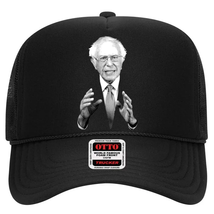 Bernie Sanders Hands Black and White Portrait High Crown Mesh Trucker Hat