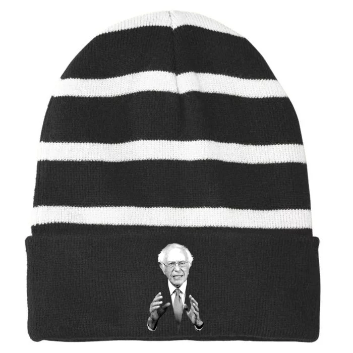 Bernie Sanders Hands Black and White Portrait Striped Beanie with Solid Band