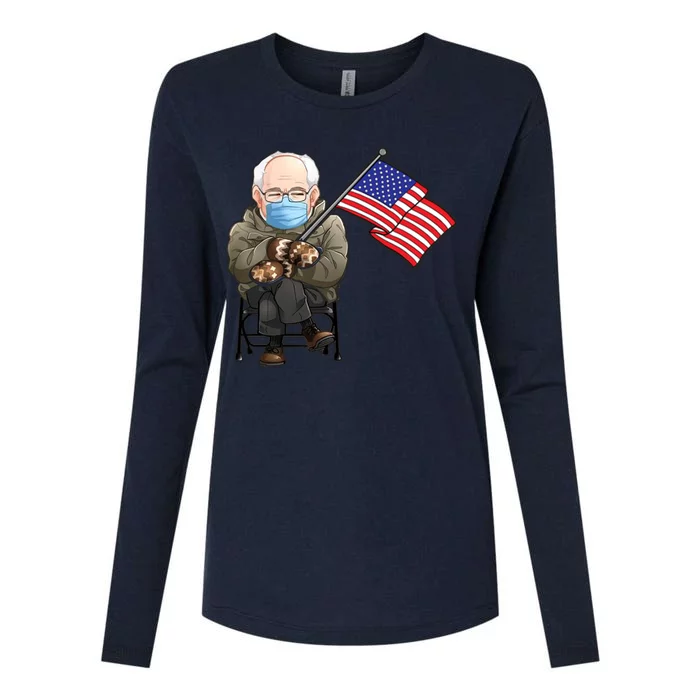 Bernie Sanders Mitten Meme USA Flag Womens Cotton Relaxed Long Sleeve T-Shirt