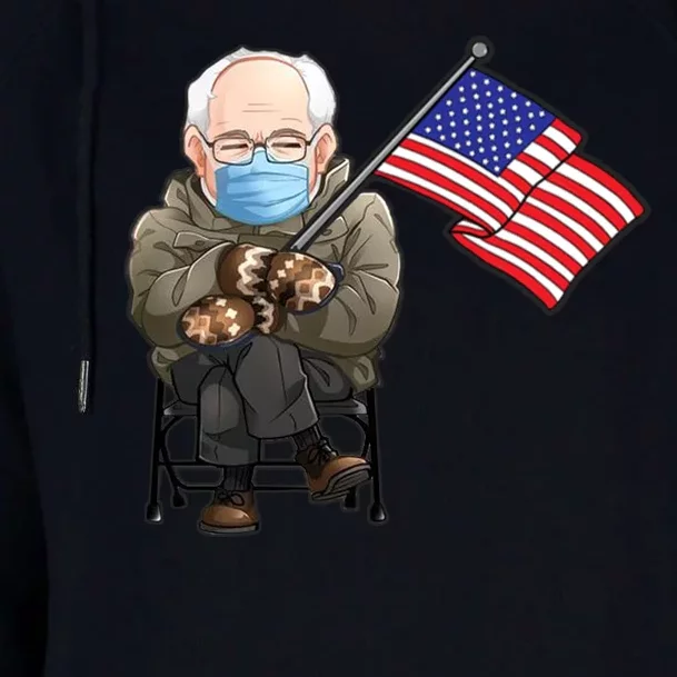 Bernie Sanders Mitten Meme USA Flag Womens Funnel Neck Pullover Hood